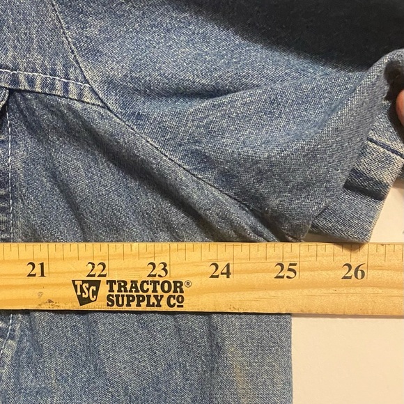 VTG Shirt Waist Embroidery Prairie Dress Blue Denim Cottage Midi 22/24 Plus Size - Picture 2 of 13